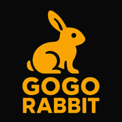Yellow rabbit logo with 'GOGO RABBIT' text on a black background